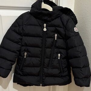 Moncler Girls Quilted Black Puffer Jacket with Detachable Hood 2T